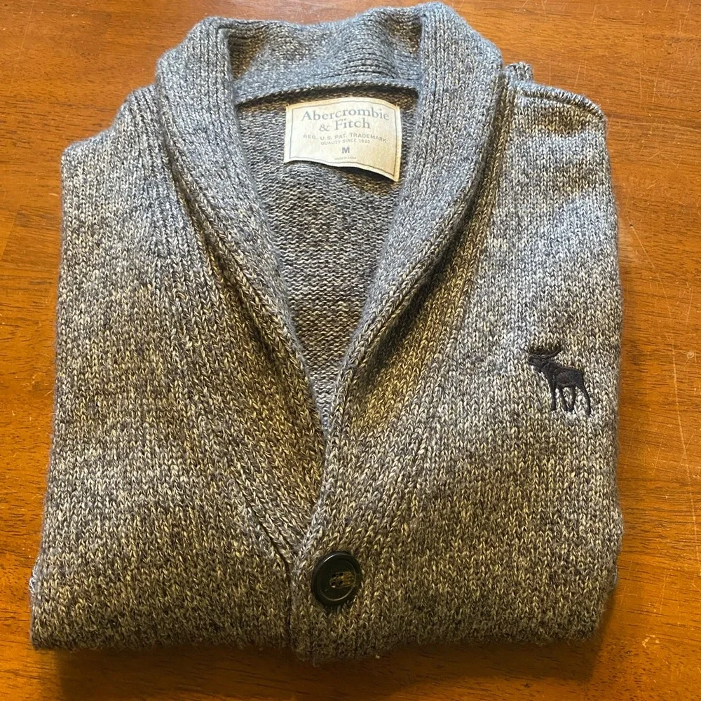 VTG Abercrombie & Fitch Charcoal Gray Shawl-Collar Y2K Grandpa Cardigan